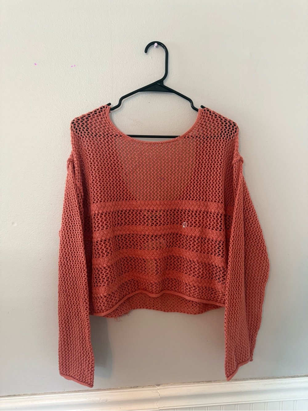 American Eagle Outfitters Coral Open-Knit Sweater
